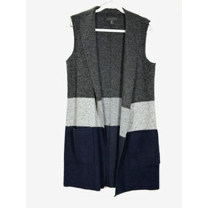 Tahari Cardigan Vest Medium Wool Blend Pockets Colorblock Open Boho Western